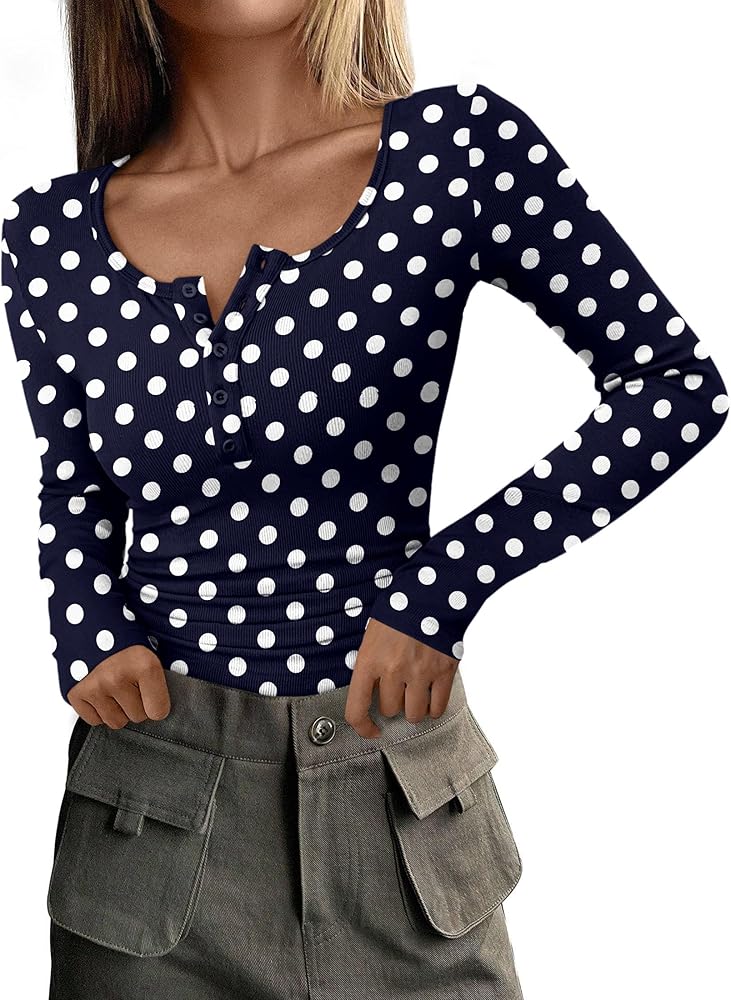 PRETTYGARDEN Women's 2026 Fall Long Sleeve Henley T Shirts Button